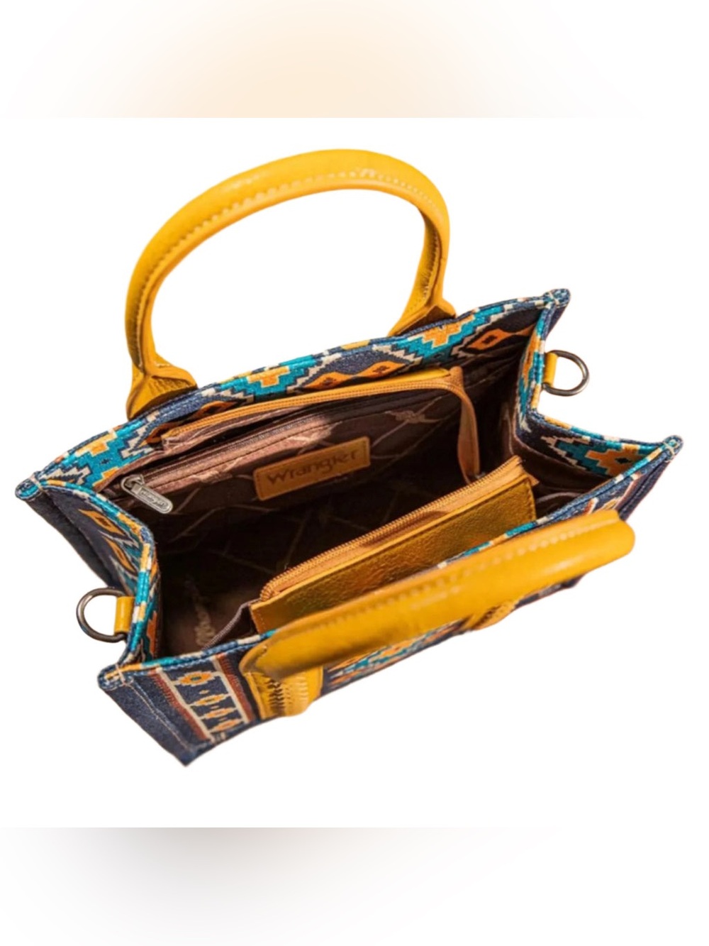 Wrangler Aztec Mustard Crossbody Canvas Tote Bag Satchel Purse Southwestern - Picture 13 of 13